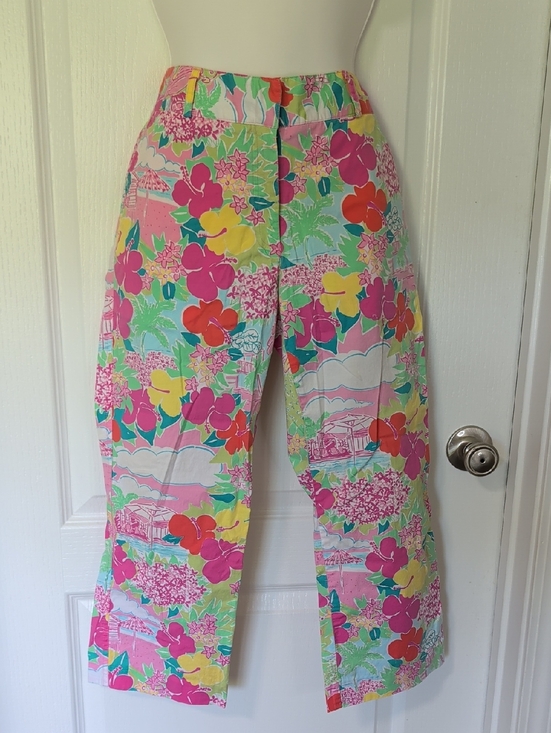 Lilly Pulitzer Pants - Lilly Pulitzer Bright Pink Green Yellow Floral Crop Pants